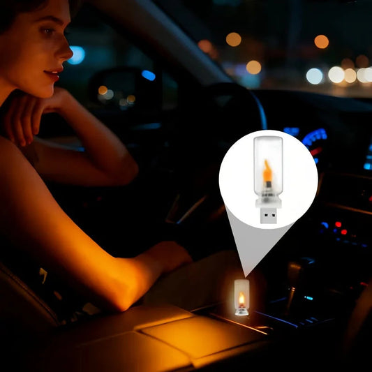 USB LED Flame Type Night Light Frosted Clear Glass Flickering Dynamic Flame Light Flash Mood Lighting for Car Interior Home Lamp My Store