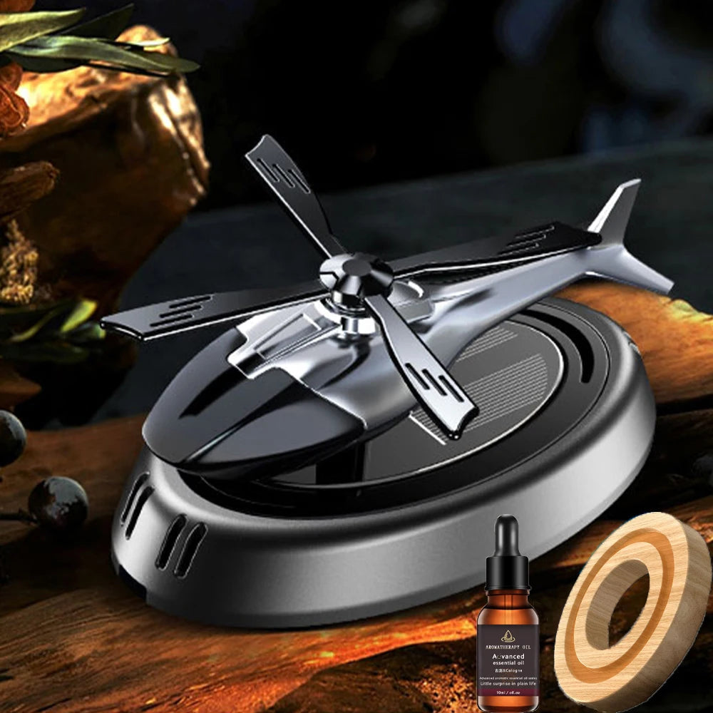 Solar Powered Rotation Helicopter Solar Aromatherapy Car Air Freshener Alloy+ABS Wooden Fragrance Auto Aroma Diffuser 1005006589671231