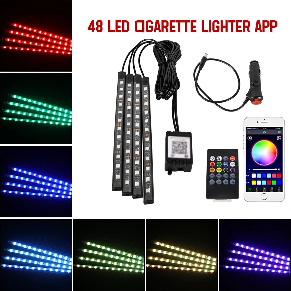 Neon 36 48 72 LED Car Interior Ambient Foot Light Wireless Remote Music APP Control Auto RGB Atmosphere Decorative Lamp My Store