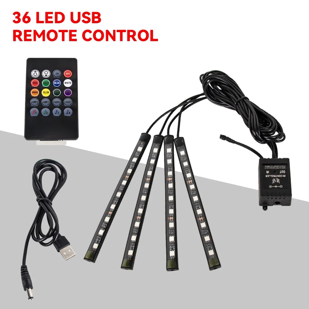 Neon 36 48 72 LED Car Interior Ambient Foot Light Wireless Remote Music APP Control Auto RGB Atmosphere Decorative Lamp My Store