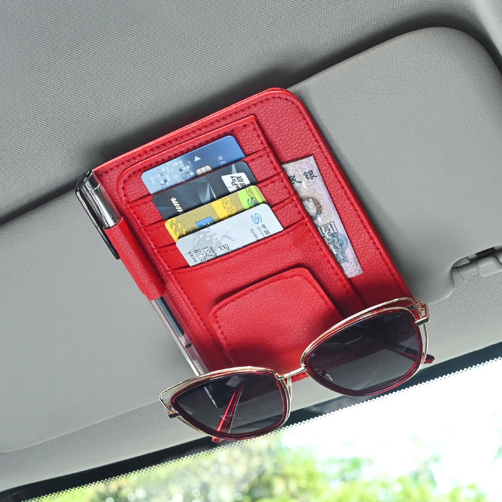 JFBONIN Car Visor Organizer Multi-Pocket Pouch Bag Card Glasses Storage Holder Scratch-resistant Auto Visor Holder For Car My Store
