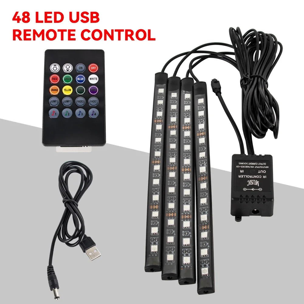 Neon 36 48 72 LED Car Interior Ambient Foot Light Wireless Remote Music APP Control Auto RGB Atmosphere Decorative Lamp My Store