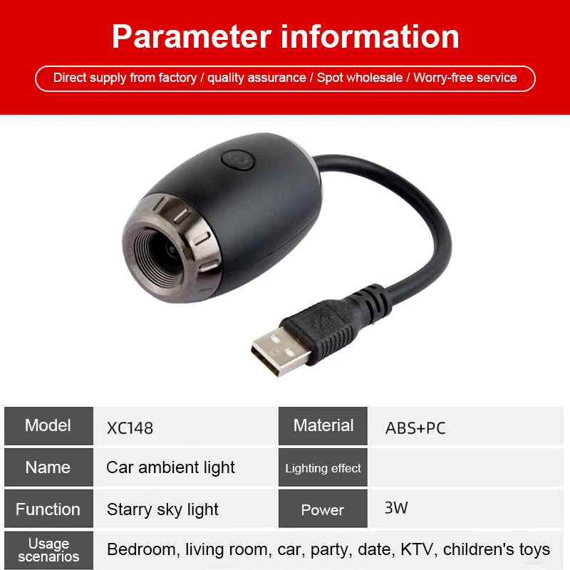 Romantic LED Starry Sky Night Light USB Powered Saturn Galaxy Projector Lamp for Car Roof Party Room Ceiling Decor Plug and Play My Store