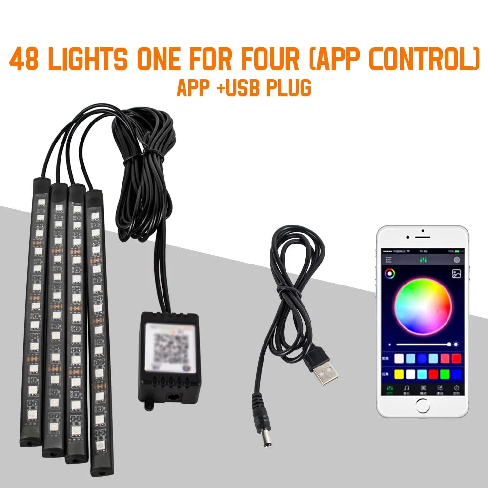 Neon 36 48 72 LED Car Interior Ambient Foot Light Wireless Remote Music APP Control Auto RGB Atmosphere Decorative Lamp My Store