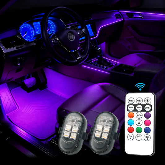 Car LED Decor Lights, Atmosphere Lamp Wireless/ Remote | Multi-Color Mode | USB Charging | For Interior, Grille, Warning Light My Store