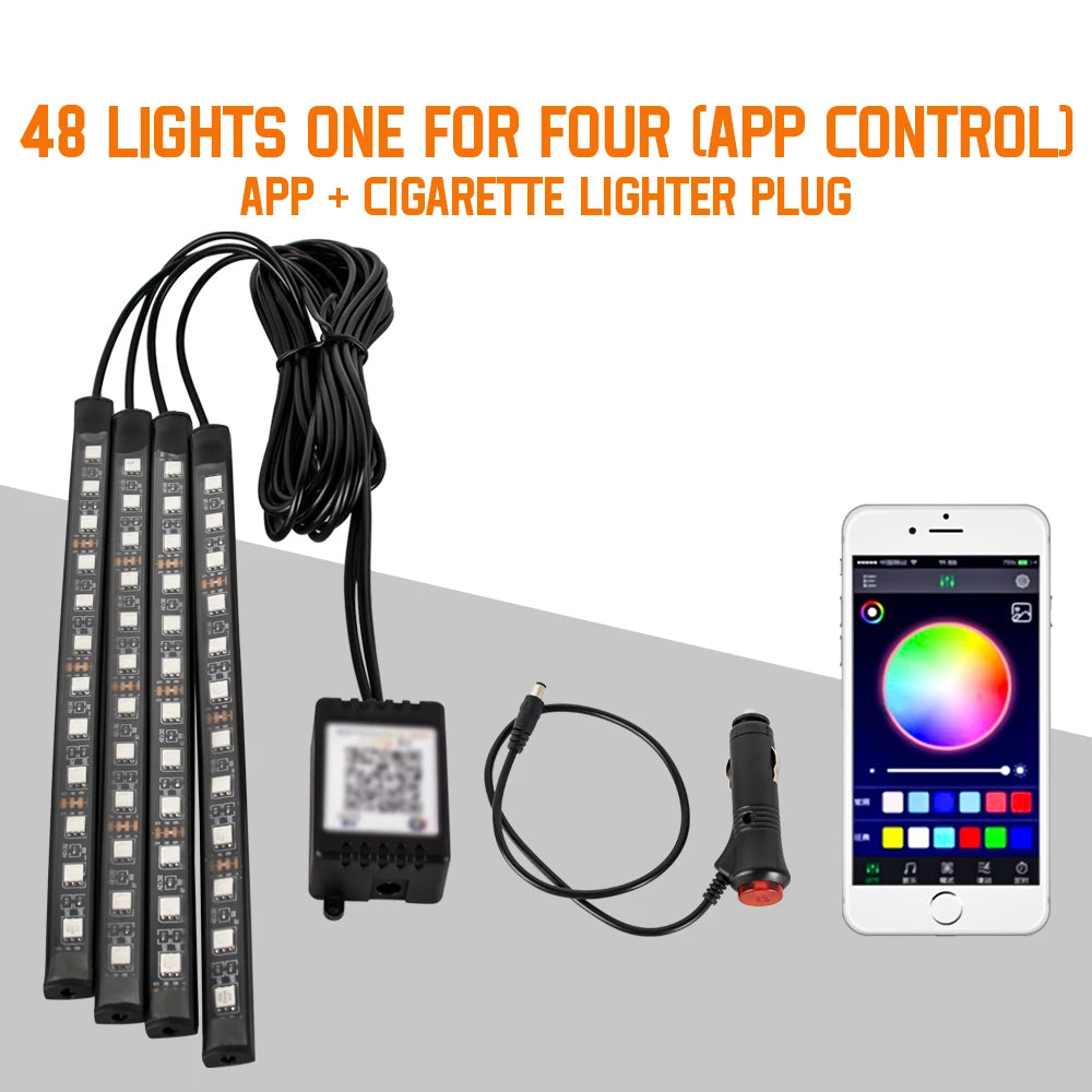 Neon 36 48 72 LED Car Interior Ambient Foot Light Wireless Remote Music APP Control Auto RGB Atmosphere Decorative Lamp My Store