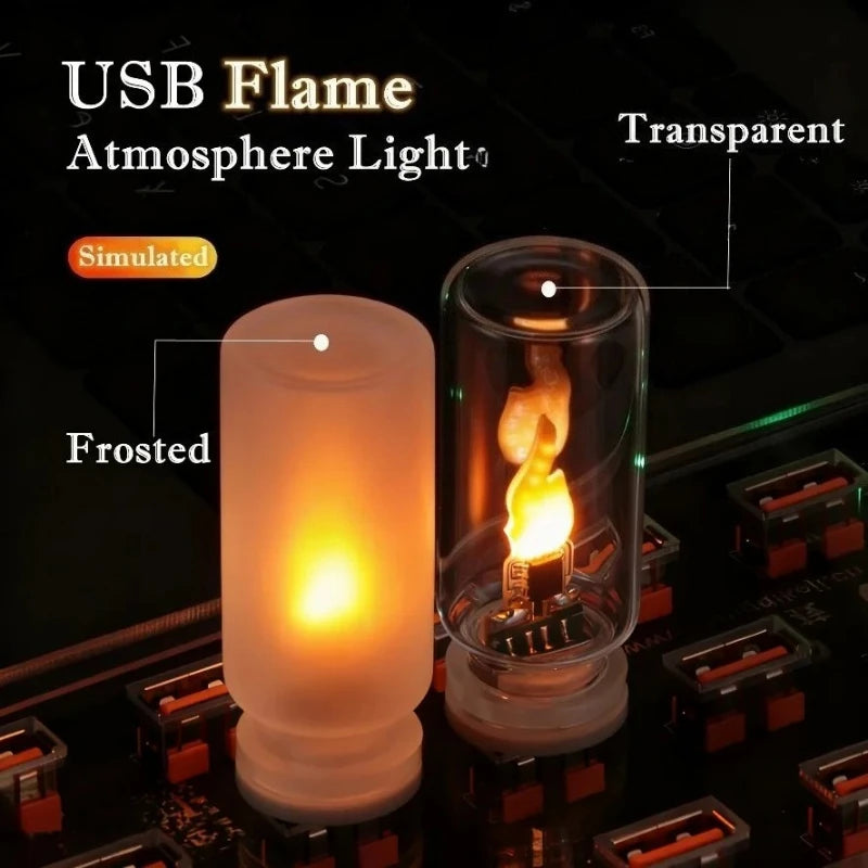 USB LED Flame Type Night Light Frosted Clear Glass Flickering Dynamic Flame Light Flash Mood Lighting for Car Interior Home Lamp My Store