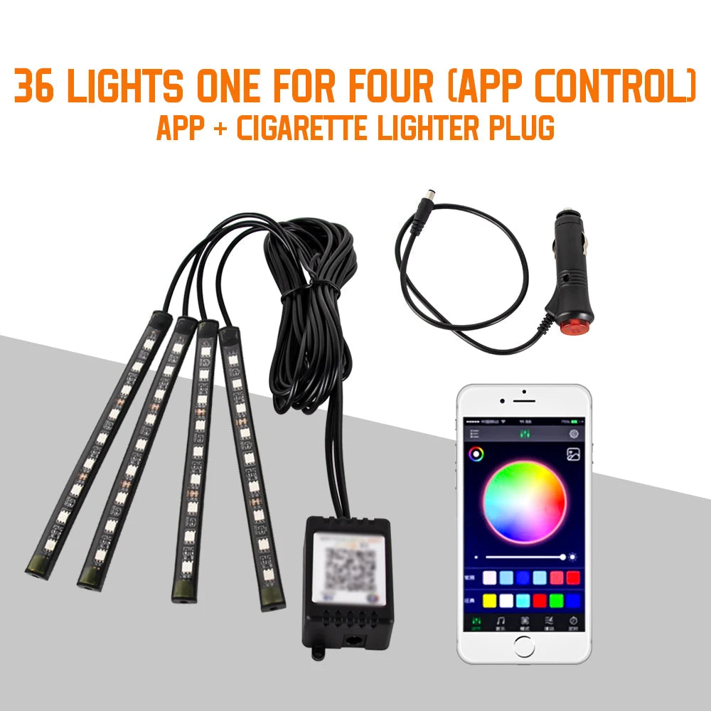 Neon 36 48 72 LED Car Interior Ambient Foot Light Wireless Remote Music APP Control Auto RGB Atmosphere Decorative Lamp My Store