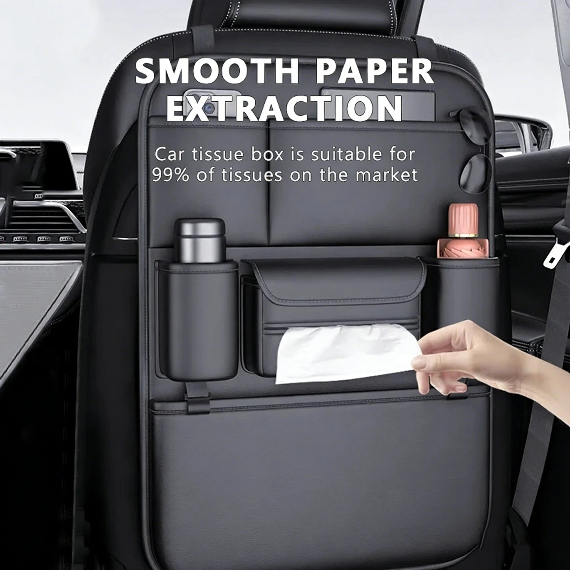 HOMEFISH 6-Pocket Car Seat Back Storage Bag Wear-Resistant Car Backseat Organizer Tissue/Cup Holder Waterproof Anti-Kick Pad My Store