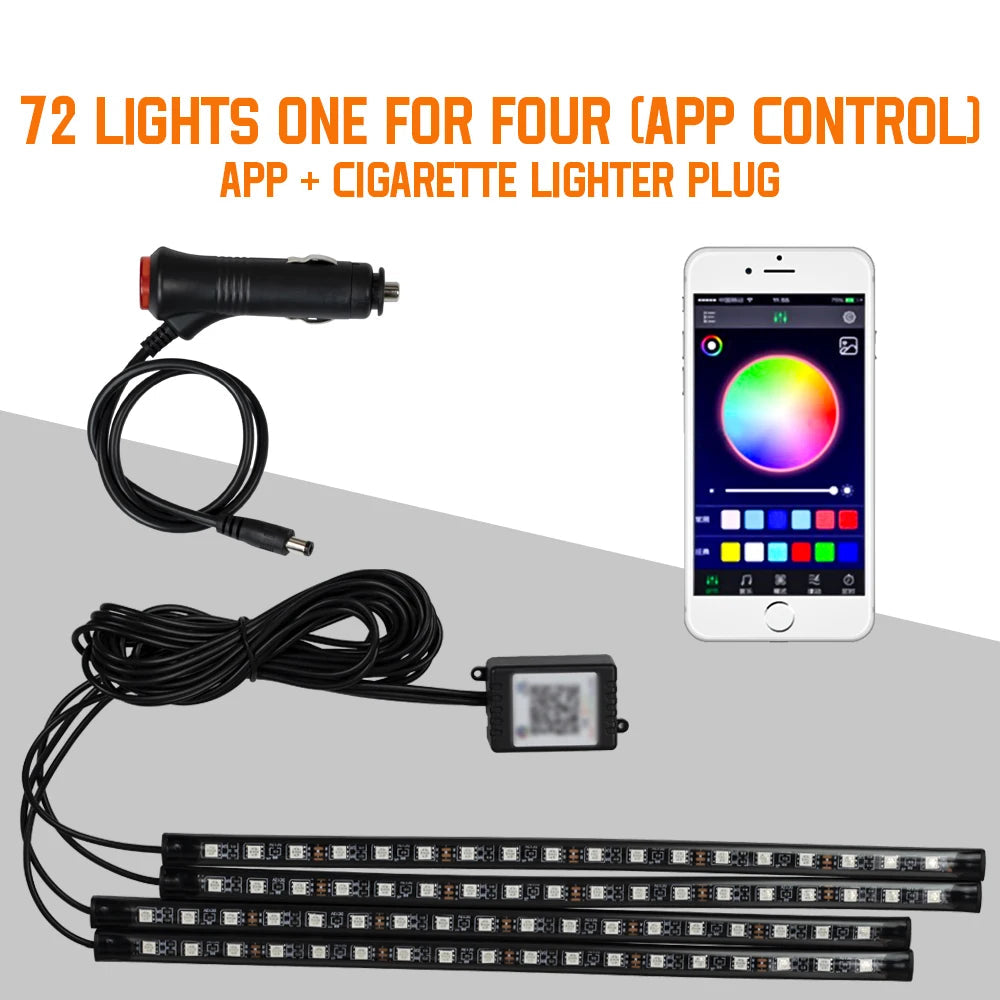 Neon 36 48 72 LED Car Interior Ambient Foot Light Wireless Remote Music APP Control Auto RGB Atmosphere Decorative Lamp My Store