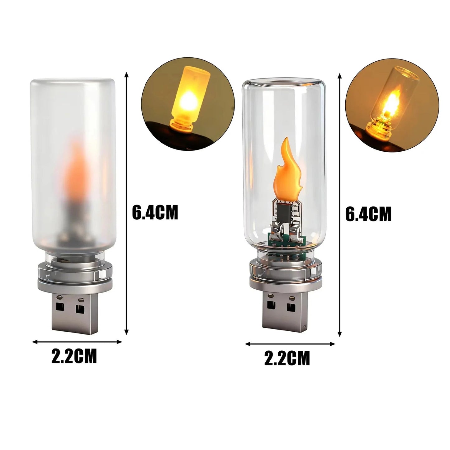 USB LED Flame Type Night Light Frosted Clear Glass Flickering Dynamic Flame Light Flash Mood Lighting for Car Interior Home Lamp My Store