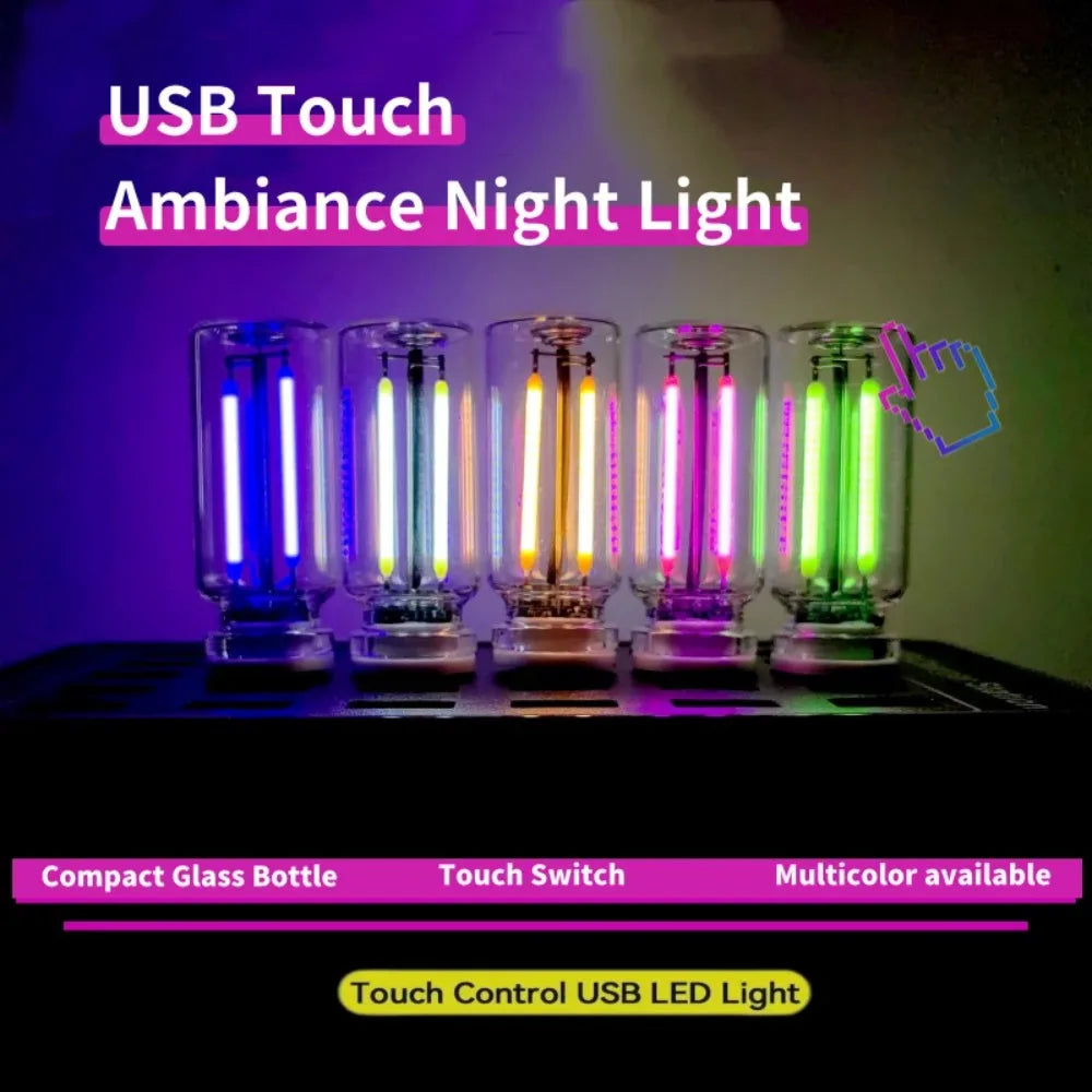 Car USB Night Light Touch Dimmable LED Filament Lamp Portable Lighting Plug and Play Decorative Atmosphere Light for Car Bedroom My Store