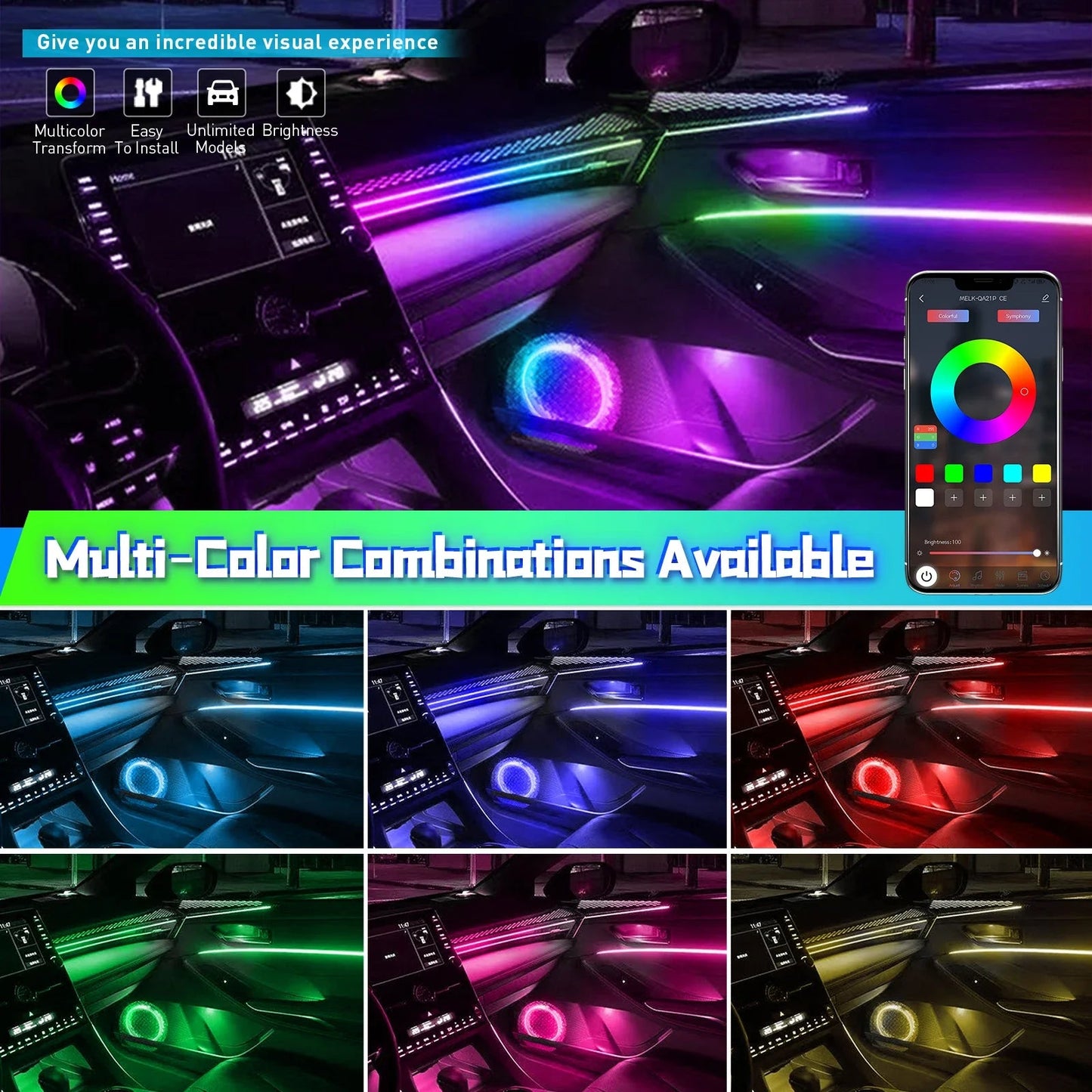 5.9in/4.13inch Symphony RGB Horn Tweeter Ambient Light Universal Car Interior Atmosphere Lamps Audio Hood Decoration APP Control My Store