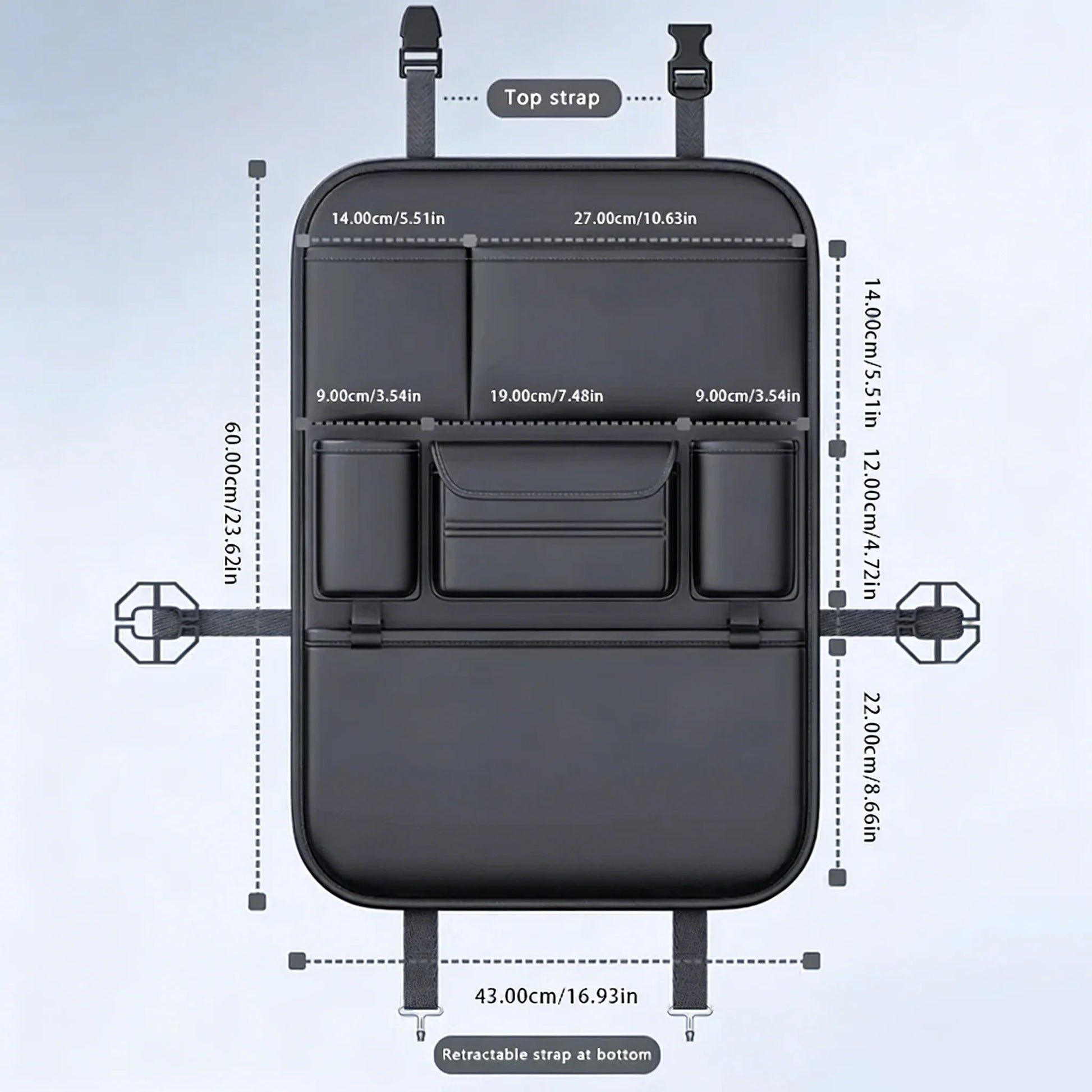 HOMEFISH 6-Pocket Car Seat Back Storage Bag Wear-Resistant Car Backseat Organizer Tissue/Cup Holder Waterproof Anti-Kick Pad My Store