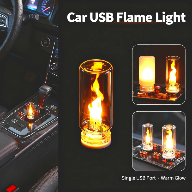 USB LED Flame Type Night Light Frosted Clear Glass Flickering Dynamic Flame Light Flash Mood Lighting for Car Interior Home Lamp My Store