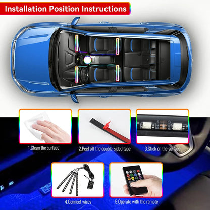 Neon 36 48 72 LED Car Interior Ambient Foot Light Wireless Remote Music APP Control Auto RGB Atmosphere Decorative Lamp My Store