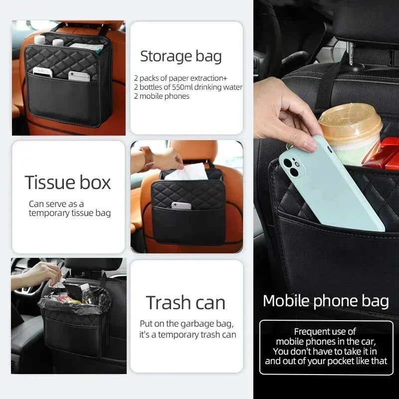 Multifunctional Car Seat Storage Bag Leather Auto Organizer Garbage Bag Universal Fit For Most Car Models My Store