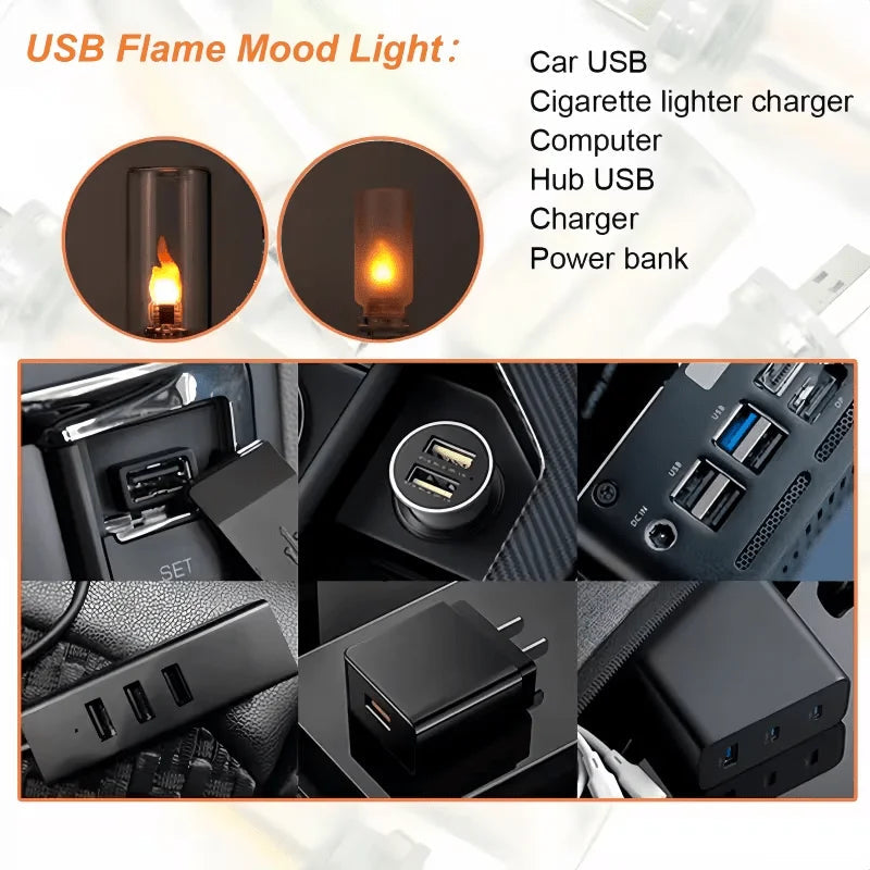 USB LED Flame Type Night Light Frosted Clear Glass Flickering Dynamic Flame Light Flash Mood Lighting for Car Interior Home Lamp My Store