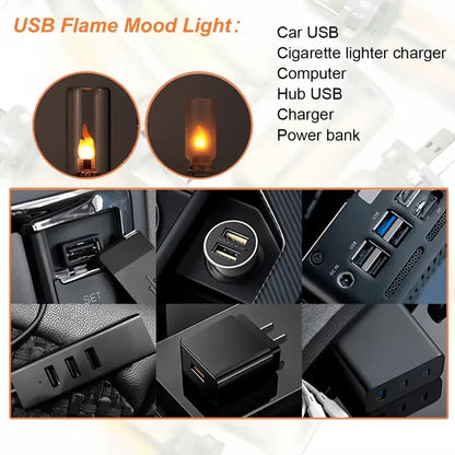 USB LED Flame Type Night Light Frosted Clear Glass Flickering Dynamic Flame Light Flash Mood Lighting for Car Interior Home Lamp My Store