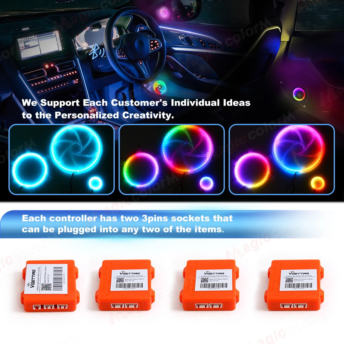 5.9in/4.13inch Symphony RGB Horn Tweeter Ambient Light Universal Car Interior Atmosphere Lamps Audio Hood Decoration APP Control My Store