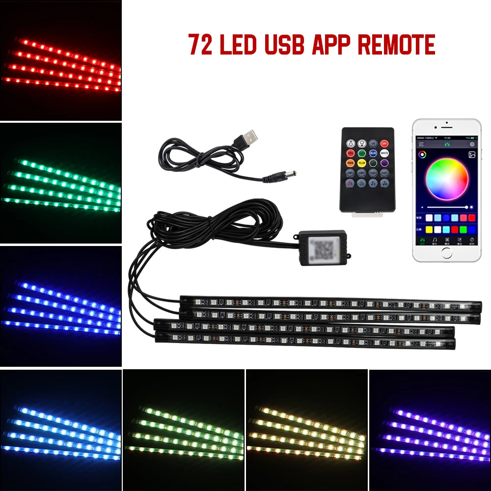 Neon 36 48 72 LED Car Interior Ambient Foot Light Wireless Remote Music APP Control Auto RGB Atmosphere Decorative Lamp My Store